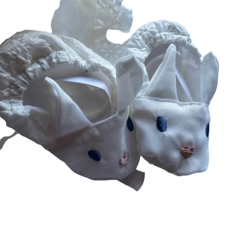 NEW Easter Baby‎ Bonnet Embroidered Bunny Rabbit Booties Shoes White High Hope